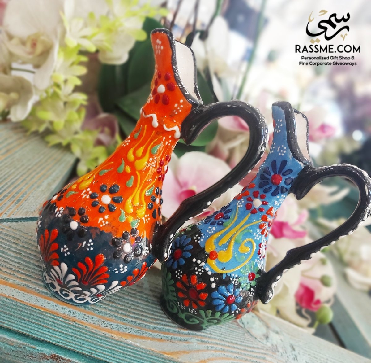 Turkish Ewer Pitcher IBRIK Handmade & Hand Painted Ceramic Home Decorative - Rassme
