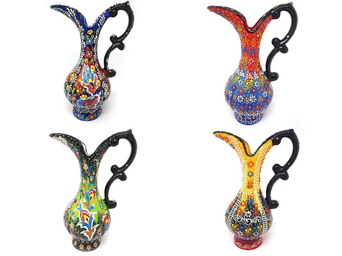 Turkish Ewer Pitcher IBRIK Handmade & Hand Painted Ceramic Home Decorative - Rassme