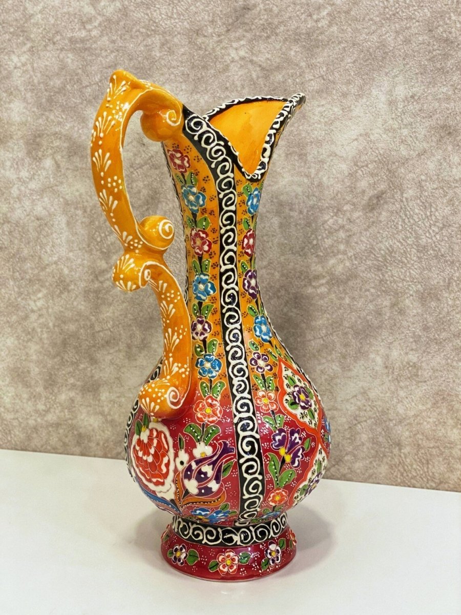 Turkish Ewer Pitcher IBRIK Handmade & Hand Painted Ceramic Home Decorative - Rassme