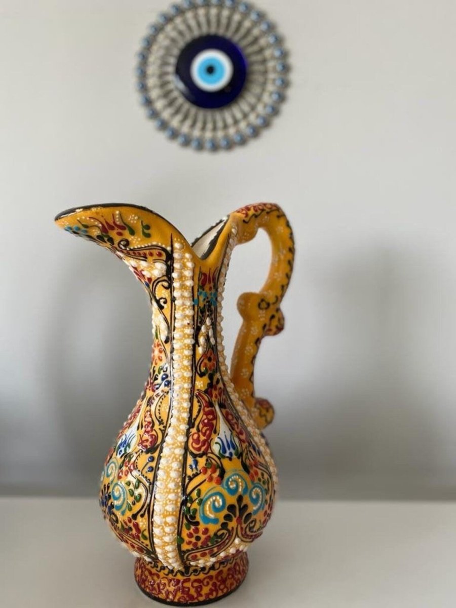 Turkish Ewer Pitcher IBRIK Handmade & Hand Painted Ceramic Home Decorative - Rassme