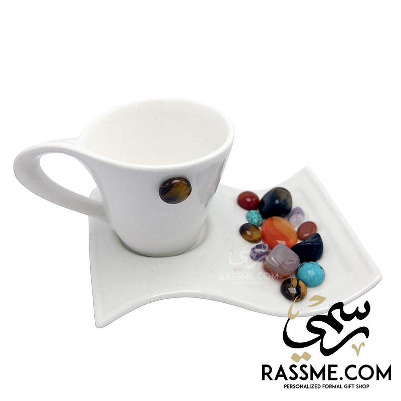 Porselen Turkish Coffee Cup Natural Ceramic With Gemstones - in Jordan