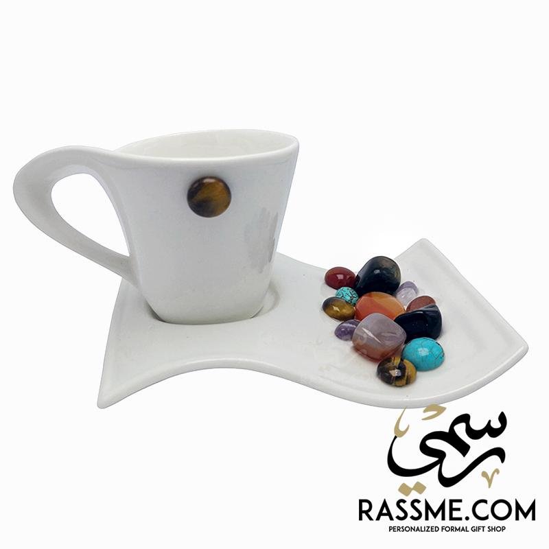 Porselen Turkish Coffee Cup Natural Ceramic With Gemstones - in Jordan