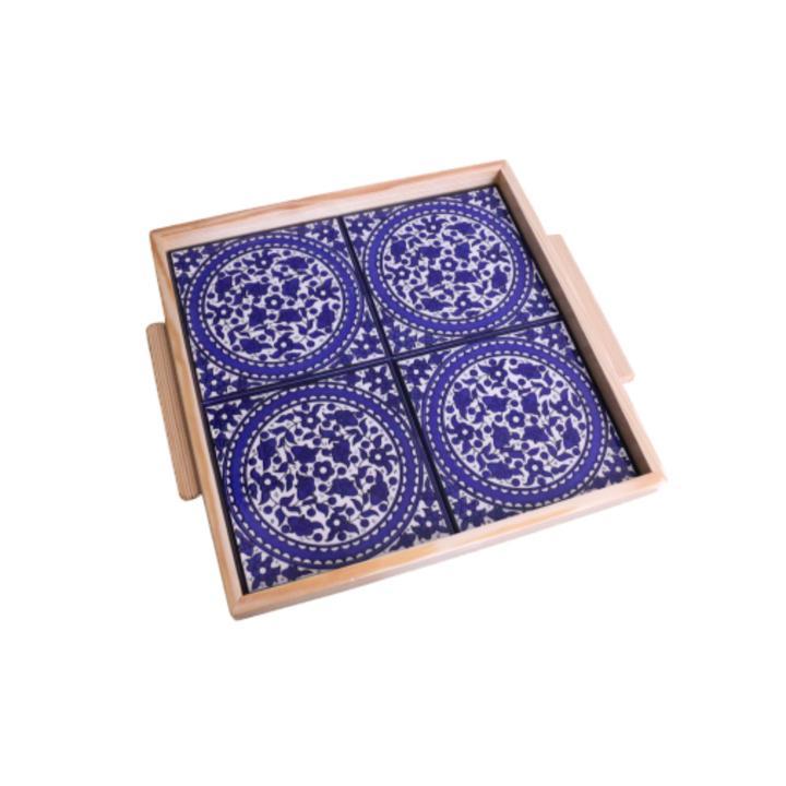 Wooden Colorful Blue Ceramic Medium Tray - Rassme