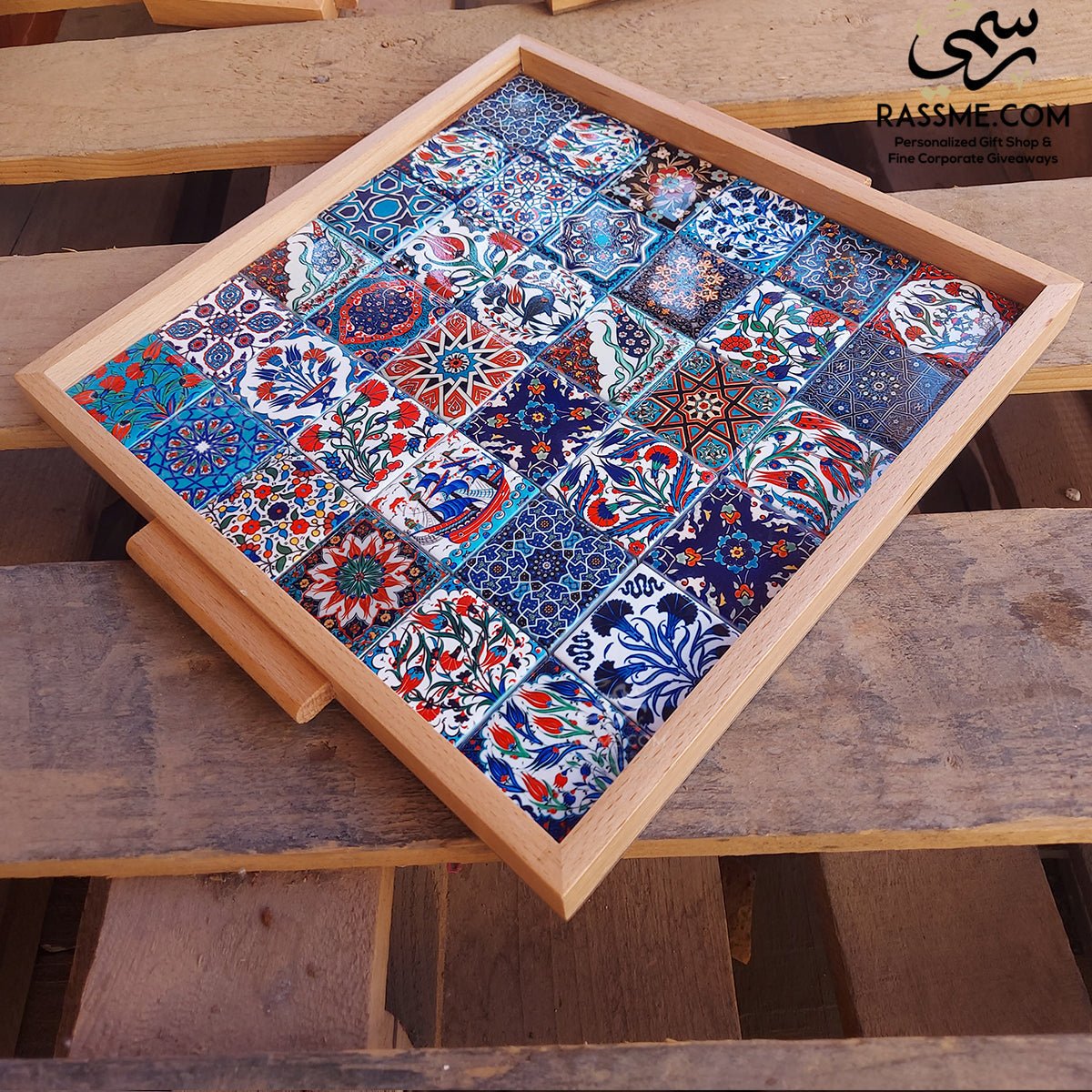 Wooden Colorful Ceramic Large Tray - Rassme