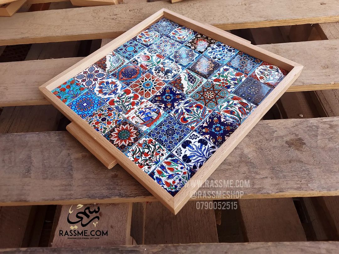 Wooden Colorful Ceramic Large Tray - Rassme