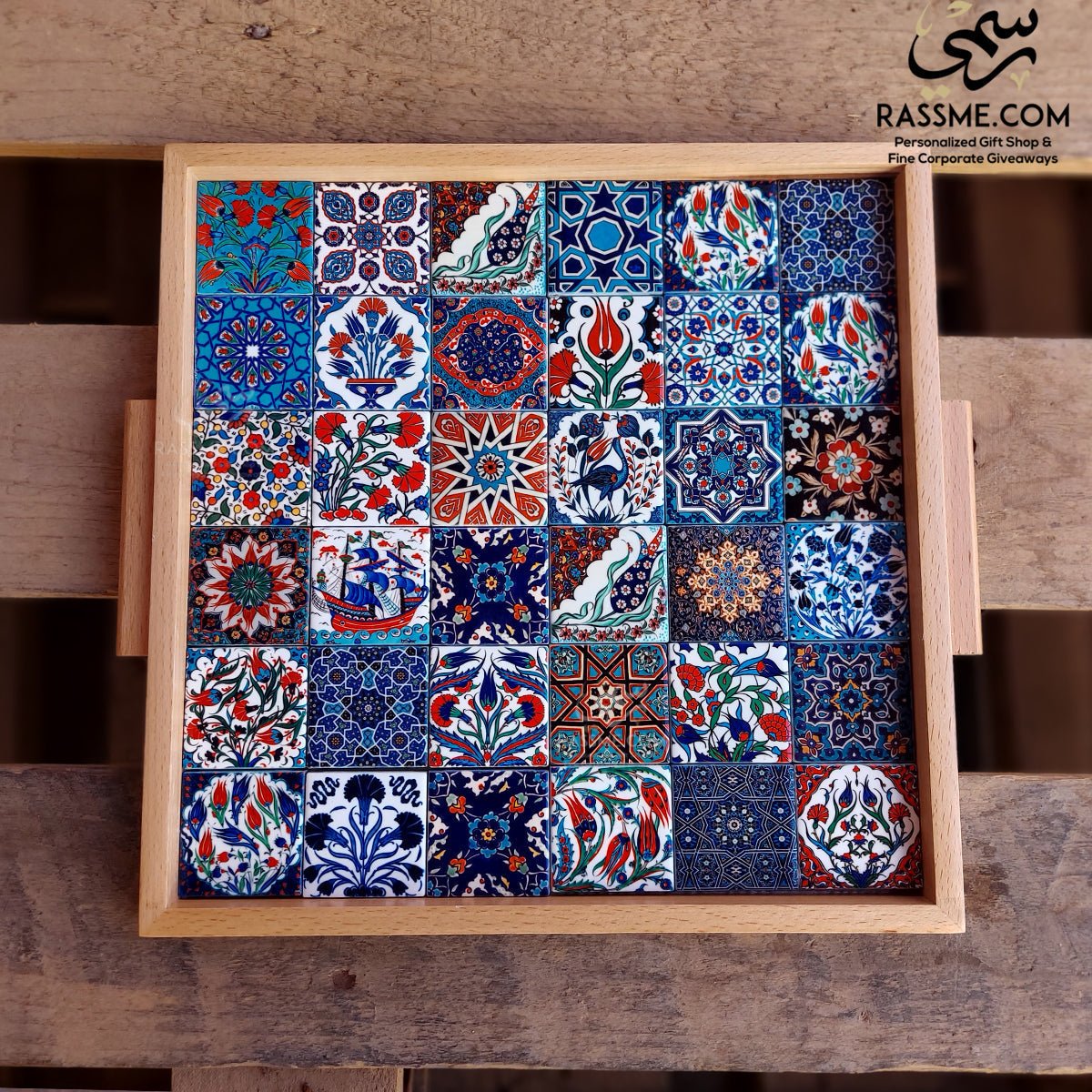 Wooden Colorful Ceramic Large Tray - Rassme