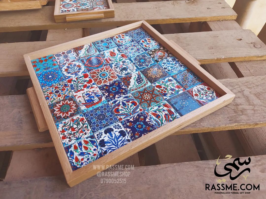 Wooden Colorful Ceramic Large Tray - Rassme