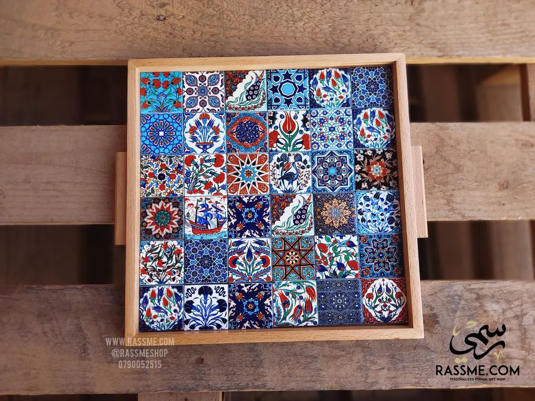 Wooden Colorful Ceramic Large Tray - Rassme