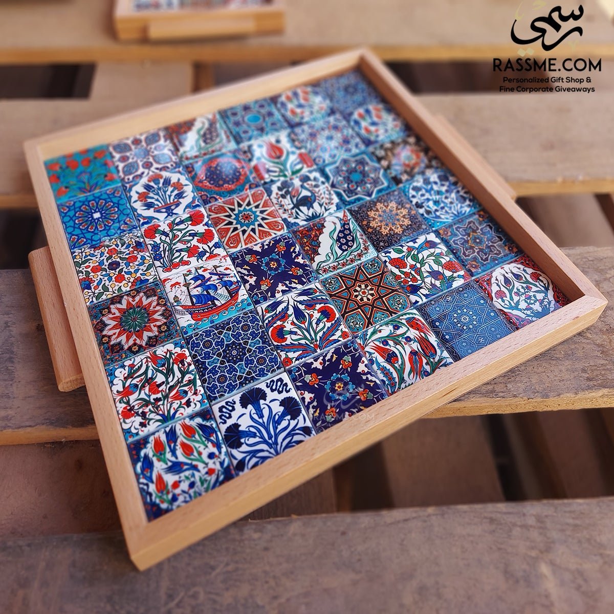 Wooden Colorful Ceramic Large Tray - Rassme