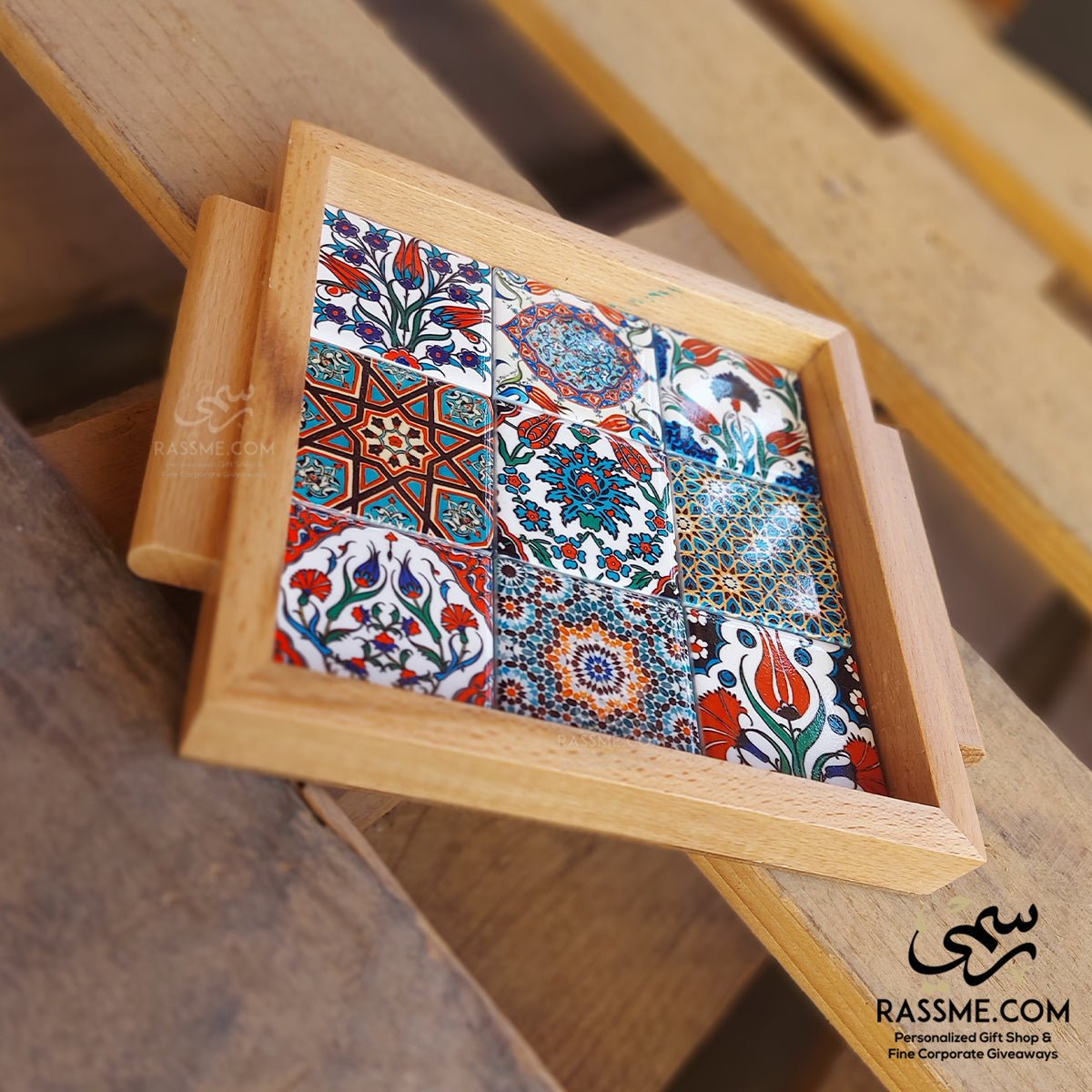 Wooden Colorful Ceramic Medium Tray - Rassme