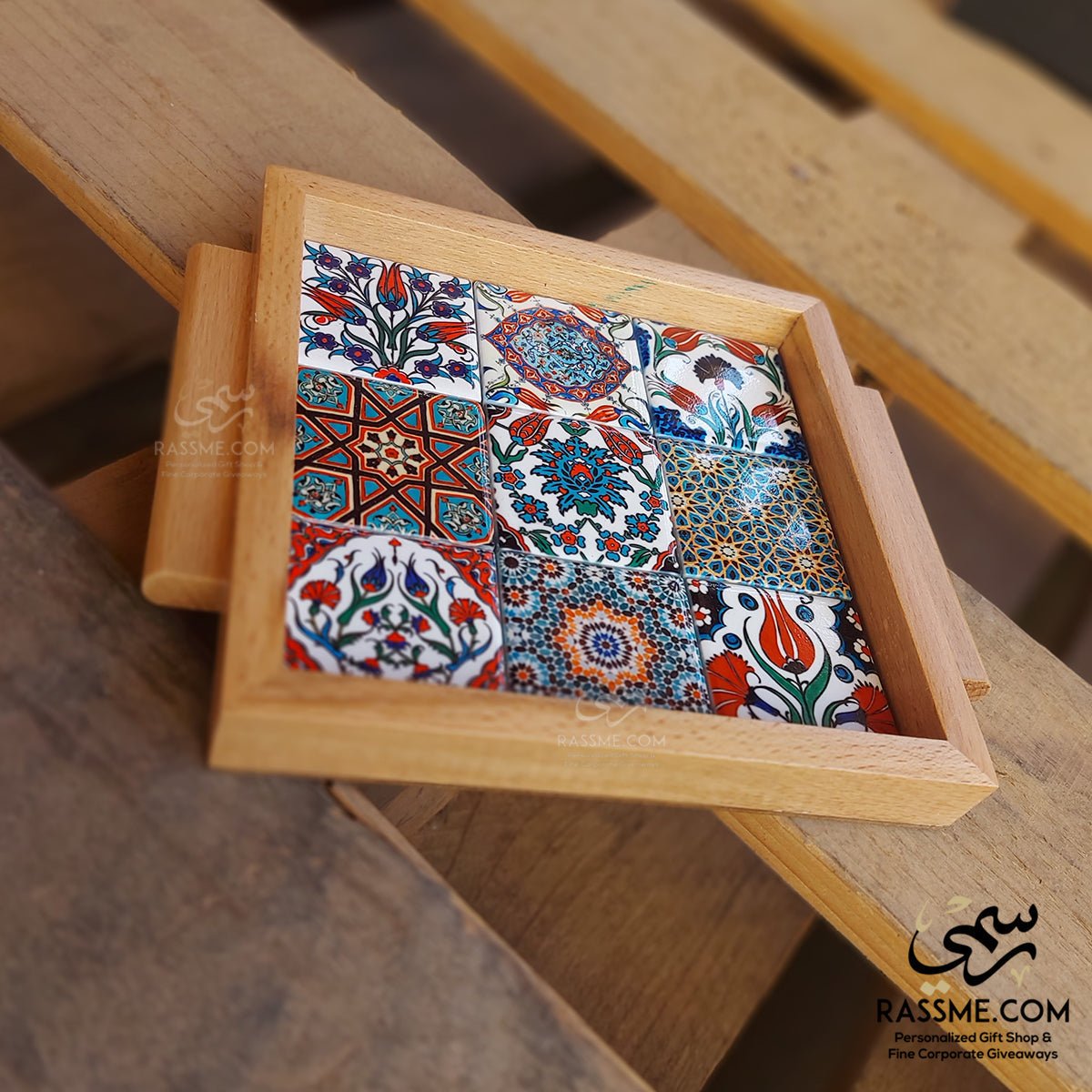 Wooden Colorful Ceramic Medium Tray - Rassme