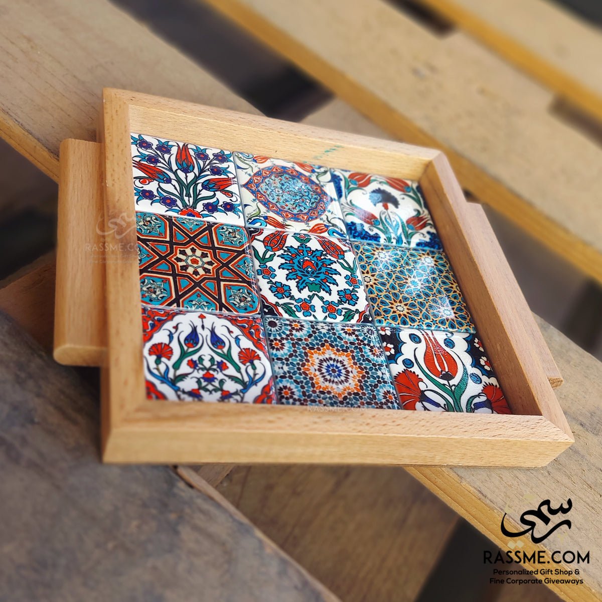 Wooden Colorful Ceramic Medium Tray - Rassme